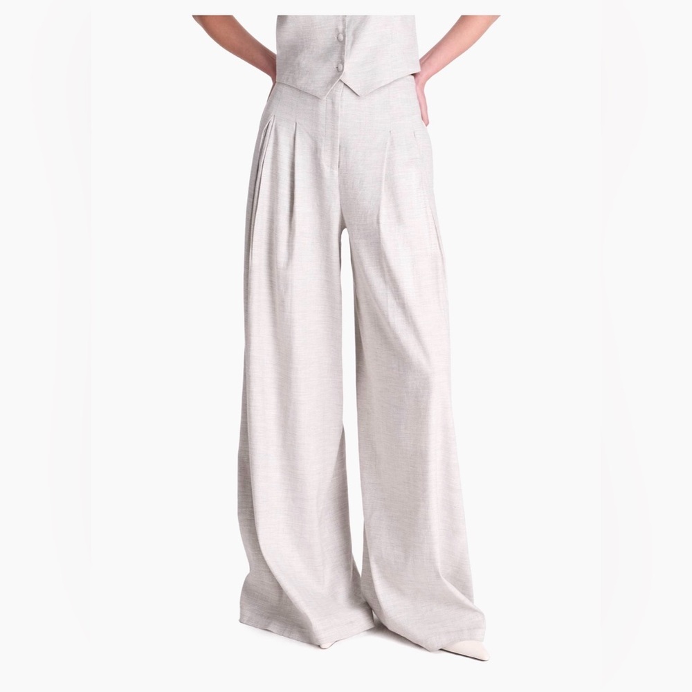 TWP Drew Wide-Leg Trousers Grey/Ivory, Size 4